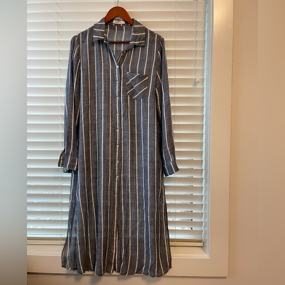 Blue + White Striped Long Sleeve Button Up - Picture 3 of 8